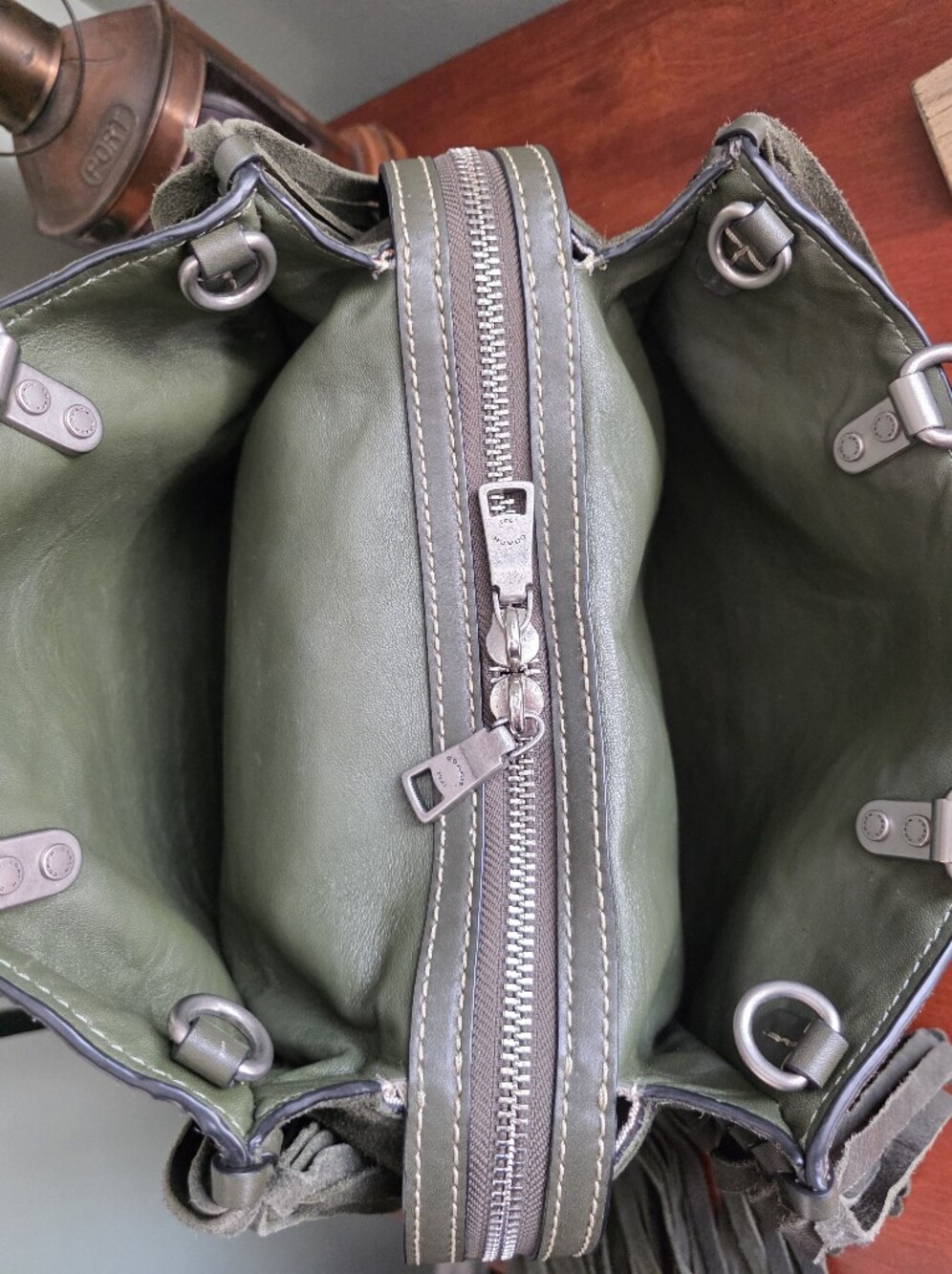 Coach 86824 Rogue 30 1941 Fern Green Cervo Suede Fringe Whipstitch Leather Bag - Picture 13 of 15